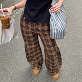 Vevesc Harajuku Plaid Pants Teen Girl High Waist Baggy Trousers Korean Style 90s Vintage Loose Fit Wide Leg Sweatpants Y2k Streetwear