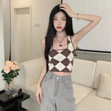 Vevesc V Neck Bandage Crop Tops Y2k Slim Fit High Waist Korean Camisetas Women Two Piece Tees Halter Camis Plaid Short Sleeve Tshirts