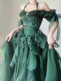 Vevesc Green Flower Wedding Dress Cos Lolita Dress Op Dress Lolita Heavy Industry Trail Puffy Princess Dress Lolita