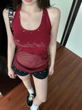 Vevesc Summer Harajuku Gauze Patchwork Tank Top Women Sexy Diamond Streetwear Sleeveless Tanks Y2k Aesthetic Fairy Vintage Grunge Tops