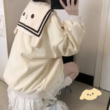 Vevesc Harajuku Kawaii Zip Up Hoodie Women Sailor Collar Japanese Style Cute Sweatshirts Oversize Lolita Girly Anime Print Jacket