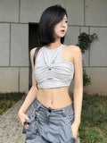 Vevesc Y2k Sexy Tank Tops Women Streetwear Grunge Aesthetic Grey Hot Girl Crop Tops Edgy Sleeveless Clothes Summer Outwear New