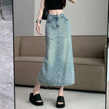 Vevesc Women Blue Gothic A-line Long Skirt Vintage Y2k Skirt Harajuku Korean Streetwear Tie-Dyed Skirts 2000s Goth Clothes Summer