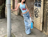 Vevesc  Cherry Graphic Print Crop Top Tank Women Summer Vest T Shirt e-girl harajuku fairycore 2000s y2k grunge aesthetic korean clothes