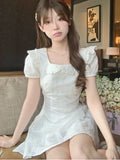 Vevesc Summer White Korean Fashion Elegant Fairy Dress Women Casual Kawaii Party Dress Female Slim Bodycon Sweet Mini Dress New