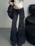 Vevesc Autum New Black Casual Pants for Women Y2k High Waist Loose Straight Trousers High Waist Slim Fit Flared Jeans