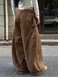 Vevesc Brown Womens Jeans High Waist Vintage Design Hip Hop Straight Baggy Denim Pants Street Y2K American Style Wide Leg Denim Trouser