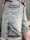 Vevesc Women's Blue Denim Shorts High Waist Wide Mini Cowboy Shorts Harajuku Y2k Vintage Korean Style Jeans Short Pants Clothes Summer