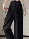Vevesc  Design American Pantalones De Mujer Draw String Lace Up Pockets Solid Color High Waist Cargo Pants Casual Loose Clothing