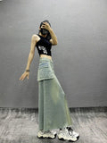 Vevesc Women's A-line Denim Skirt Vintage 90s Aesthetic Y2k Long Cowboy Skirt Harajuku Korean Emo Jean Skirt 2000s Clothes