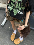 Vevesc  American High Street Washed Camouflage Cargo Denim Shorts Women Y2K Spicy Girl Multi Pocket Wide Leg Jeans for Women