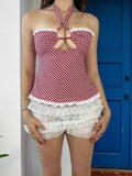 Vevesc  Plaid Print Sleeveless Corset Halter Top with Cutout Detail and Backless Design Perfect for Streetwear and Grunge Fashionistas