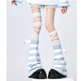 Vevesc Harajuku Y2k Gothic Lolita Striped Leg Warmer Girls Punk Black Blue Wing Knitted Leg Cover Streetwear Socks Hosiery Women