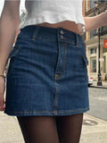 Vevesc  Casual Women Fashion Blue Denim Mini Skirts Summer Vintage High Waist Side Pockets Female Bottoms Mujer