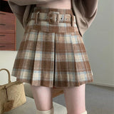 Vevesc Vintage Plaid Wool Skirt Women Preppy Style Sweet Mini Skirts Korean Fashion Autumn Winter Retro Pleated Short Skirts