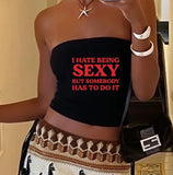 Vevesc  New Summer All Match Strapless Tank Tops Y2k Aesthetic Harajuku Cute Print Sexy Hgh Street Women Camisole American Punk Tees