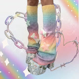 Vevesc 90s Stars Gradient Pink Leg Warmers Y2K Fairycore Grunge Aesthetic Japanese Student White Jk Spice Lolita Kawaii Leg Cover Girls