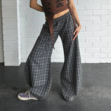 Vevesc Harajuku Plaid Pants Teen Girl High Waist Baggy Trousers Korean Style 90s Vintage Loose Fit Wide Leg Sweatpants Y2k Streetwear