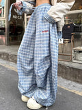 Vevesc  Streetwear Y2K Plaid Pants Women Vintage American High Waist Scimitar Pants Harajuku Oversize Loose Bf Casual Trousers New