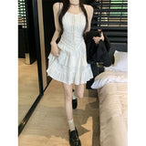 Vevesc Sweet Ruffles Mini Dress Women Y2K White Sexy Spaghetti Strap One Pieces Dresses Summer Korean Party Prom Bodycon Vestidos