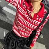 Vevesc  Y2k Streetwear Women Sweaters Stripes Vintage Autumn Winter Short Pullovers Korean Fashion Simple Basics Pull Femme