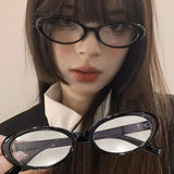 Vevesc Black Oval Frame Glasses Women Y2K Girls Retro Narrow Spectacles Vintage Computer Reading Goggles Anti-Blue Light Eyewears