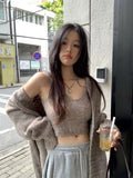Vevesc Korean Lazy Wind Khaki Sweater Cardigan Women Vintage Winter Oversize Casual Solid Knitted Tops Jumpers Kpop Harajuku
