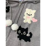 Vevesc Kawaii Cute Autumn Print Office Lady Hoodies Y2k Aesthetic Subcultural Streetwear Vintage Loose Sweatshirts Punk Women Coats