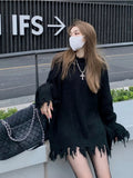 Vevesc Gothic Harajuku Black Sweaters Pullover Oversize Women Mall Goth Tops Streetwear Korean Fashion Autumn Knitwear