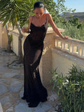 Vevesc  Sexy Backless Leopard Dress Women Sleeveless Slim Hip Package Female Long Dresses 2025 Summer Holidays Beach See Through Robe