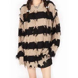 Vevesc Y2K Fall Retro Stripes Sweater Korean Long Sleeves Tassel O Neck Pullover Harajuku Winter Warm Streetwear Loose Jumpers New