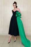 Vevesc Elegant Black One Shoulder Formal Party Dresses With Green Side Overlay A-line Ankle Length Evening Dress Women Maxi Dress