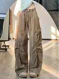 Vevesc Spring Women Khaki Y2k Cargo Jeans Baggy Harajuku 90s Aesthetic Denim Trousers Vintage Jean Pants Japanese Style Trashy Clothes