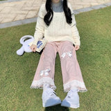 Vevesc Sweet All Match Exquisite Embroidery Bow Appliques Long Pants Y2k Aesthetic Baggy Wide Leg Trousers Japanese Loose Girl Bottoms