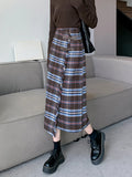 Vevesc French Vintage Long Skirts for Women Autumn Winter High Waist Plaid Raw Edge Irregular Skirt  Slim Fit Elegant Design Clothing