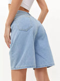 Vevesc  Fashion High Waist Denim Shorts Leisure Loose Comfort Classics Women's Shorts Simple Versatile Dark Blue Women's Denim Shorts