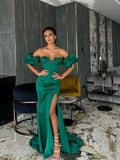 Vevesc Sexy Emerald Green Long Mermaid Evening Dresses With Short Cap Sleeves Eye Catching Formal Dress Long Maxi Gowns