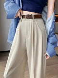 Vevesc  High Waist Suit Wide Leg Pants Women's Spring New Temperament Casual Women's Pants Simple Fashion Black Loose Straight Pants