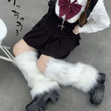 Vevesc Lolita Kawaii Fur Warm Leg Warmers Harajuku JK College Style Knitted Warm Socks Over Knee Boot Cuffs Wide Leg Socks