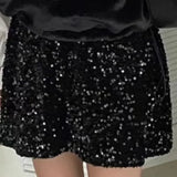 Vevesc  Sequins Shiny Mini Skirt Solid Korean Fashion Spring Autumn A-line Faldas Mujer High Waist Elegant Sweet Women Skirts
