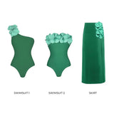 Vevesc  2025 Bandeau 3D Flower One Piece Swimsuit and Skirt Women Sexy Off The Shoulder Party Swimwear Sets Femme Beachwear