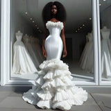 Vevesc Mermaid Wedding Dresses With Ruffles Tiered Bottom Black Girls Bridal Dress Custom Made  Wedding Reception Dress