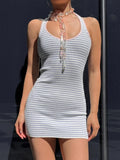 Vevesc  Striped Bodycon Dress For Women Summer Clothing Backless Sexi Night Dress Hot Club Outfits Mini Vestidos De Mujer Streetwear