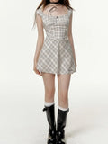 Vevesc  Summer New Dress Spicy Girl Plaid Slim Fit Dresses Folds Patchwork Sexy Design Y2k Vestidos De Mujer Sweet Women's Clothing