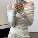 Vevesc Off Shoulder Knitted Sweater Women Elegant Female Korean Style Jumper Harajuku Fashion Gyaru Sexy Pullover Aesthetic