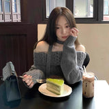 Vevesc High End Korean Office Lady Slash Neck Pullovers Y2k Aesthetic Solid Autumn Winter Harajuku Vintage Sweaters Moda Girl Clothes