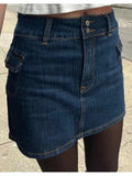 Vevesc  Casual Women Fashion Blue Denim Mini Skirts Summer Vintage High Waist Side Pockets Female Bottoms Mujer