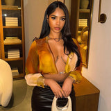 Vevesc Autumn V Neck Sexy Long Sleeve Hollow Out Crop Top Turndown Collar Tie Dye Print T Shirt Women Fall Streetwear 2024