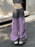 Vevesc Women's Purple Y2k Baggy Cargo Pants Vintage Y2k Harajuku 90s Aesthetic Oversize Pants High Waist Trousers 2000s Fashion Clothes