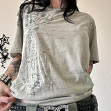 Vevesc Simple Fashion All Match Commuter Star Print Loose T Shirts American Vintage Y2k Aesthetic Casual Tops Punk Streetwear Clothing